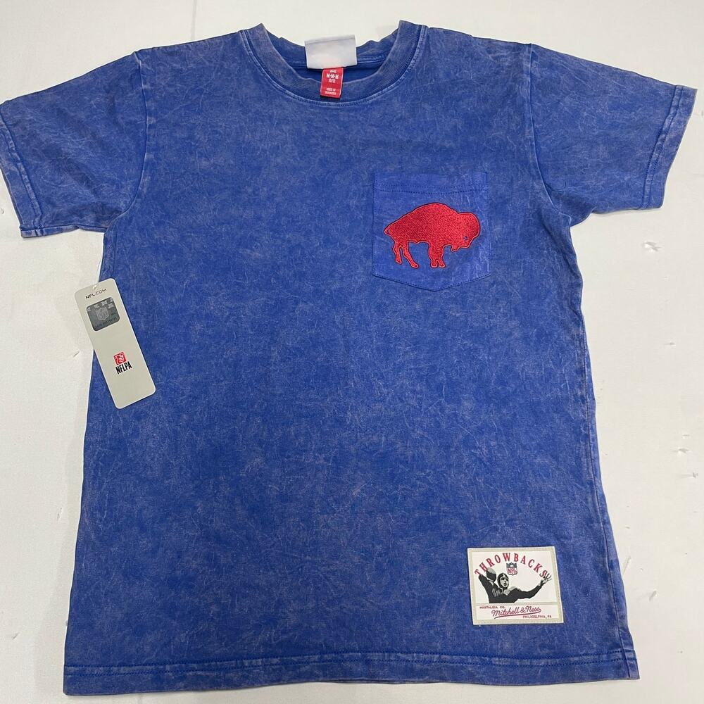 Buffalo Bills Mitchell & Ness NFL Throwbacks Youth Distressed Pocket T-Shirt NWT